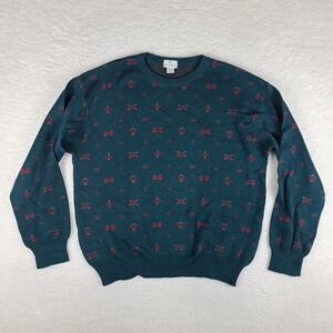 Neiman Marcus Sweater Mens Large Dark Green Geometric Crewneck‎ Sweatshirt VTG